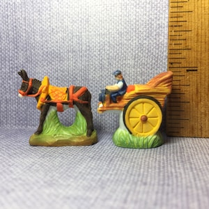 Osioł i Farmer w wozie Wieśniak Farma Osiołek Muł Pastoralny- Francuski Feve Feves Porcelanowe figurki Domek dla lalek Miniatura O61