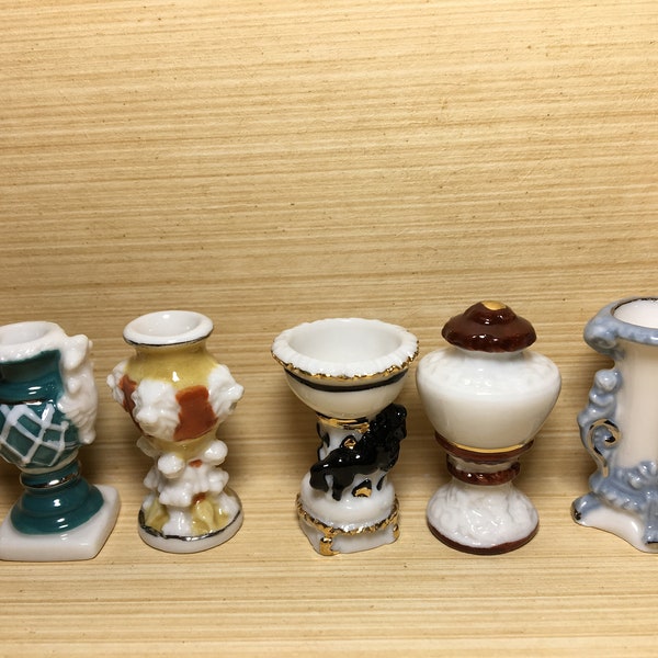 ELEGANT CERAMICS of France China Pottery Vase Urn Jar Bowl Chalice - French Feve Feves Porcelain Figurine Dollhouse Miniatures Y45