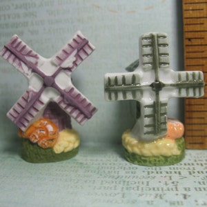 French Feves - 2 Traditional European WINDMILLS Porcelain Feve Figurine Dollhouse Miniature Figurines Windmill T24