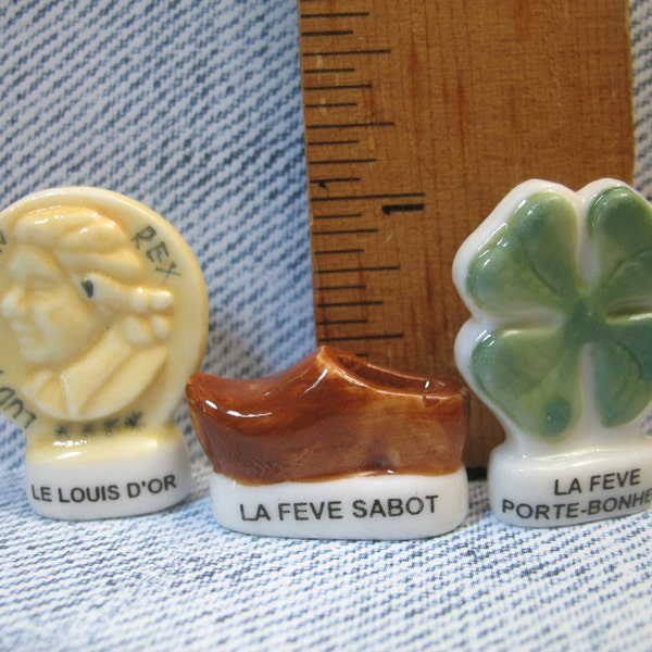 Traditional Shoe, Coin & Four Leaf Clover Shamrock Clog Wooden Money Gold Piece  - French Feve Feves Good Luck Charms Miniatures Q40