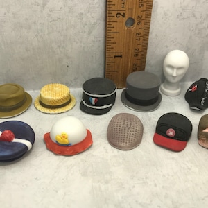 HATS Miniature Millinery Boater Cowboy Hat Military Newsboy, Baseball Cap, Tam Beret Bicorn Model Form - French Feve Feves Figurines NN62