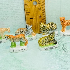 Jungle Cats Puma Leopard Snow Panther Jaguar  Zoo animals Safari - French Feve Feves Porcelain Dollhouse Miniatures G313