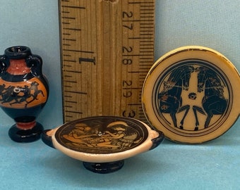 Ancient GREEK POTTERY Classical Art Museum Artifact Vase Pedestal Cake Plate Dish   -  French Feve Feves Mini Dollhouse Miniatures AC2