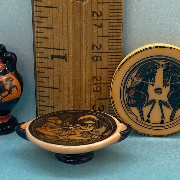 Ancient GREEK POTTERY Classical Art Museum Artifact Vase Pedestal Cake Plate Dish   -  French Feve Feves Mini Dollhouse Miniatures AC2