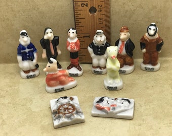 POPEYE Vintage Set de 10 Olive Oyl Bluto Wimpy French Feve Feves Figuras de porcelana Miniaturas para casas de muñecas OO58