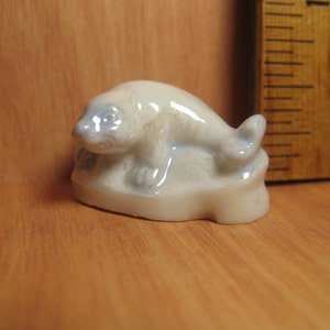 Harp SEAL Sea Lion Pearlized Opal Icy Glaze  Hand painted CLEARANCE French Feve Feves Porcelain Figurines  Dollhouse Miniature KK20