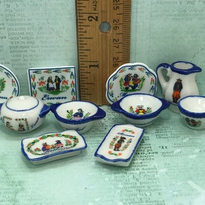 Breton QUIMPER DISHES Wedding China Bowl Platter Plate Serving Dishes Casserole  - French Feve Feves Porcelain Dollhouse Miniatures K112