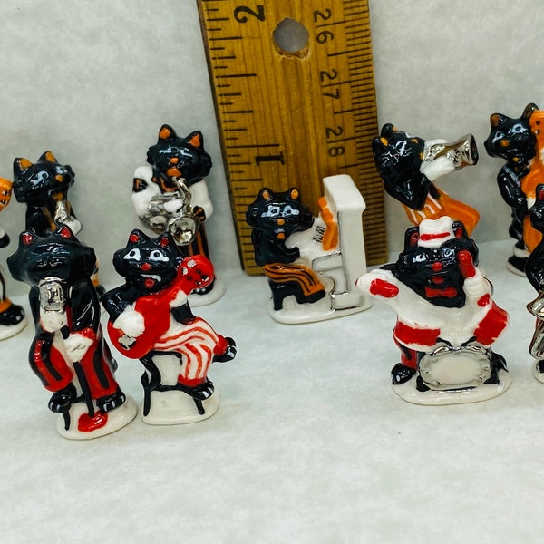 CAT JAZZ BAND Musical Cats Kitten Musicians Music Instruments Cartoon  - French Feve Feves Figurine Dollhouse Miniatures  X40