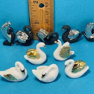 SWANS Mate for Life symbols of Love Wedding Swan Cygnet Bird French Feve Feves Figurines Dollhouse Miniatures SS47