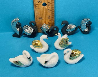 SWANS Mate for Life symbols of Love Wedding Swan Cygnet Bird French Feve Feves Figurines Dollhouse Miniatures SS47
