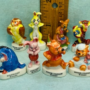 WINNIE the POOH Vintage 8pc set Disney Roo Piglet Tigger Eeyore - French Feve Feves Porcelain Figurines Dollhouse Miniature Minis  OO8