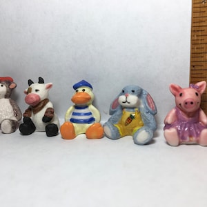 Tiny Farm Stuffed Animals Pig Bunny Cow Duck Lamb Nursery Baby Gift  French Feve Feves Figurines Porcelain Dollhouse Miniature D98