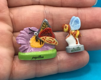 Tiny BUTTERFLY & BEE honey Bees Insect Bug Bugs Insects Moths Butterflies  - French Feve Feves Porcelain Figurines Miniatures DD106