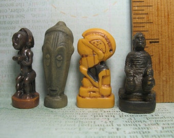 African Primitive TRIBAL ART Statues Tiny Miniature Bust Headrest Idol Museum French Feves Figurines Doll House Miniatures  HH40