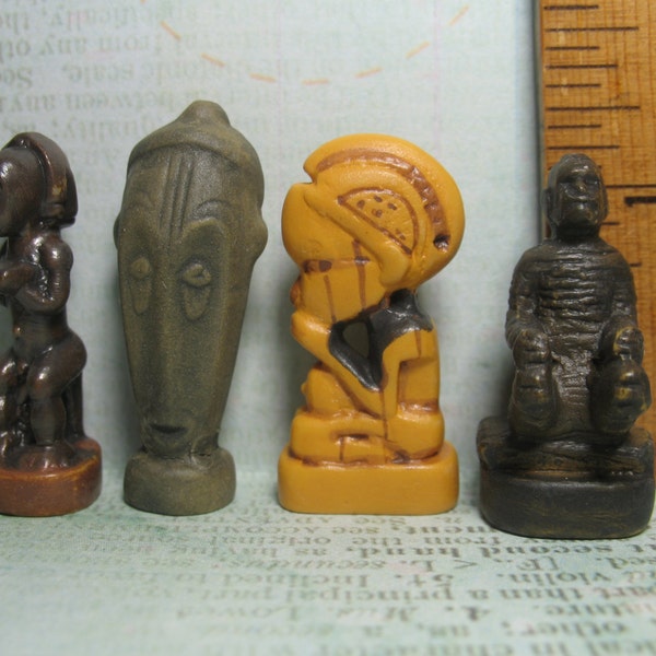 African Primitive TRIBAL ART Statues Tiny Miniature Bust Headrest Idol - French Feve Feves Figurines Doll House Miniatures  HH40 Pick one
