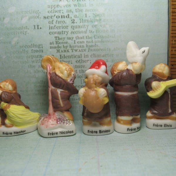 Five Tiny MONKS Friars Priests Monk Friar Priest Father Pastor Clergy French Feve Feves Porcelain Figurines Dollhouse Miniatures  M15