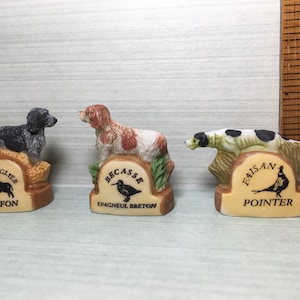 HUNTING DOGS Griffon Brittany Spaniel Pointer Bird Dog Boar Pheasant Tiny Miniature French Feve Feves Figurines Dollhouse Miniatures  XX22