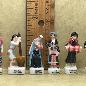 Beautiful WOMEN of VIETNAM Traditional Folk Costumes Dress Style Attire Regions Tribes - French Feve Feves Figurine Miniature CC100
