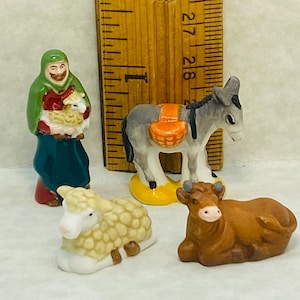 Tiny Manger Farm ANIMALS Cow Donkey Lamb Mule Sheep Nativity Figures Santons Miniature Creche -  French Feve Feves Porcelain Figurines D20