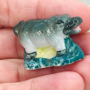 Tiny Vintage HIPPO Hippopotamus Hand painted ZOO ANIMALS House Hippo  - French Feve Feves Figurines Miniatures A171