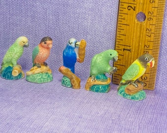 Vintage Hand Painted BIRDS Parrot Parakeet Lorikeet Cockatiel French Feve Feves Porcelain Figurine Dollhouse Miniatures  MM103