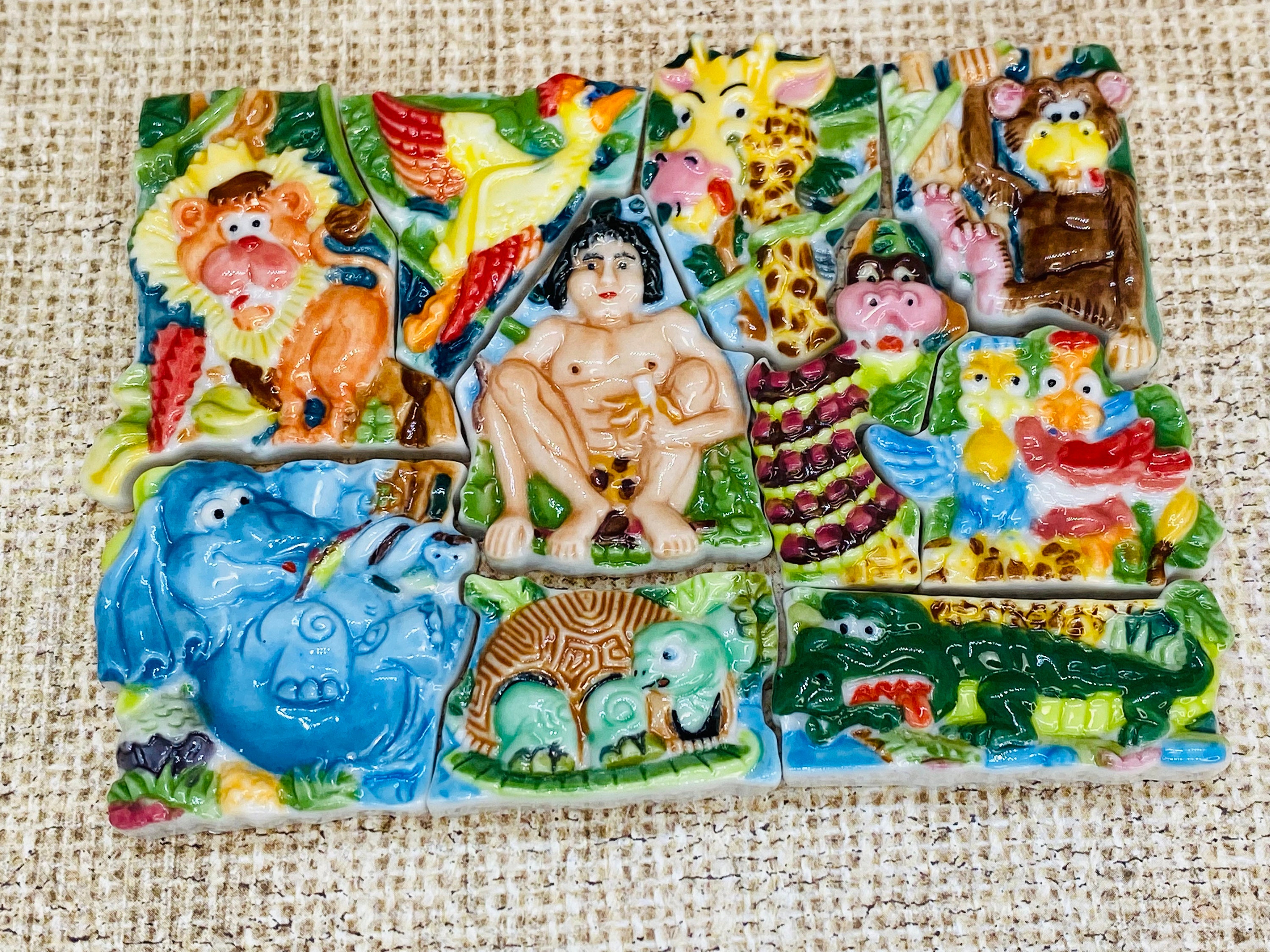 Tiny King of the Jungle PUZZLE Folk Art 10 Pc Set Vintage Elephant