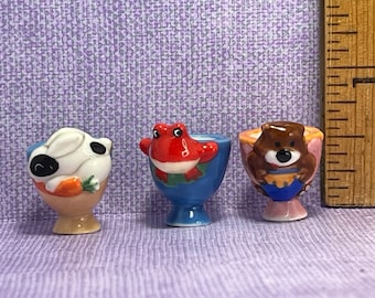 Grappig Dier EI-BOPJES Ontbijt Eten Keuken Mini Gerechten Konijn Beer Kikker Franse Feves Porseleinen Poppenhuisminiaturen Q258