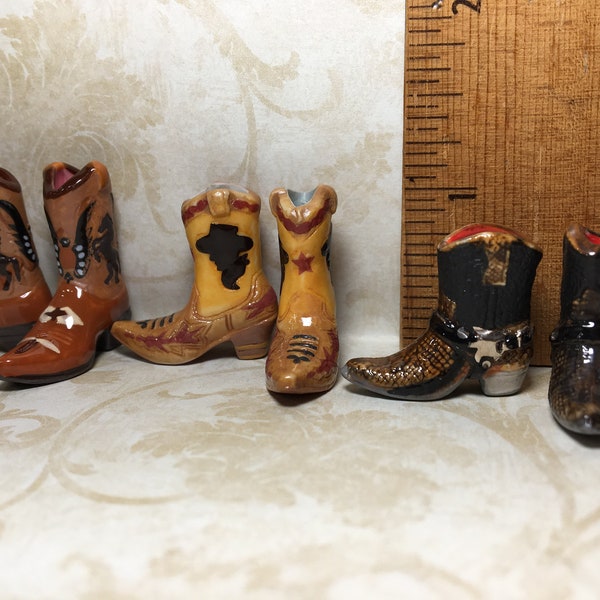 Tiny COWBOY BOOTS Boot Shoes Western Wear Apparel Gear- French Feve Feves Porcelain Figurines Dollhouse Miniatures U110