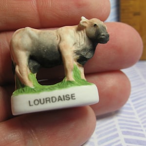 Tiny Lourdais COW Calf Bull Cattle breed cows - Hand Painted  -  French Feve Feves Mini Dollhouse Miniature FF70