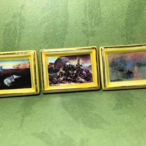 Louvre Art Museum Masterpiece Mini Paintings DALI  MONET Gericault- French Feve Feves Figurines Dollhouse Miniatures  TT32