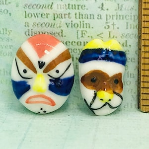 Vintage Japanese KABUKI Dance Theatre Chinese Opera Masks Tiny Mask Hand Painted - French Feve Feves Figurines Dollhouse Miniatures  W124