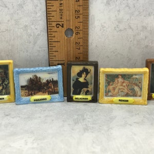 Famous Art MASTERPIECES Tiny Oil Paintings Daumier Pissarro Delacroix Renoir Ingres - French Feve Feves Porcelain Dollhouse Miniatures J42