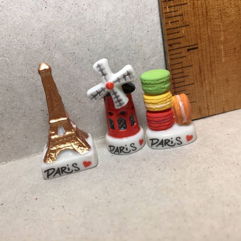 SOUVENIRS of PARIS Parisian France Icons Eiffel Tower Perfume Windmill Metro Sign Macarons French Feve Feves Dollhouse Miniatures NN1 image 2