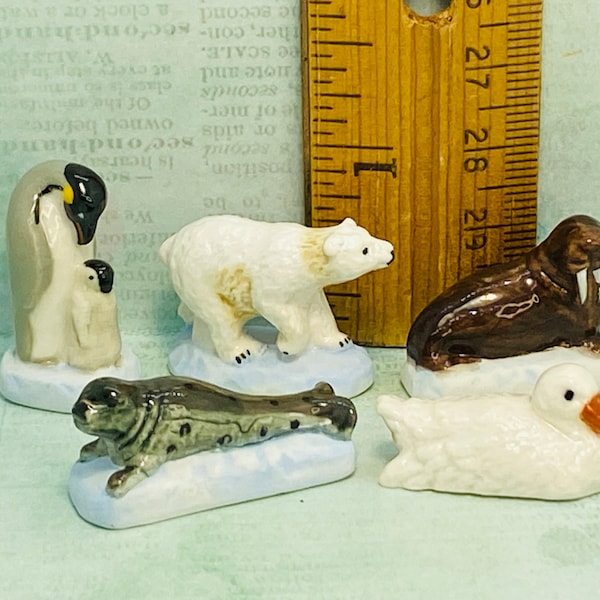 Polar Animals Penguins Polar Bear Walrus Seal Goose North Pole Arctic White  - French Feve Feves Porcelain Dollhouse Miniatures TT25