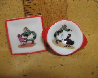 Petit bol et assiette de service, BECASSINE, fèves françaises, fèves, figurines en porcelaine, maisons de poupées miniatures CC1