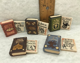 ENCHANTED FAIRY TALE Books Leather Look Fables Book with insert Library - French Feve Feves Dollhouse Accessories Decor Miniatures E120