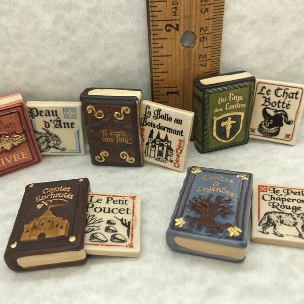 ENCHANTED FAIRY TALE Books Leather Look Fables Book with insert Library - French Feve Feves Dollhouse Accessories Decor Miniatures E120