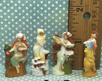 Alphonse MUCHA BEAUTIES Art Nouveau The Four 4 Seasons Women Art Artist Sculpture Clearance French Feves Dollhouse Miniatures M70