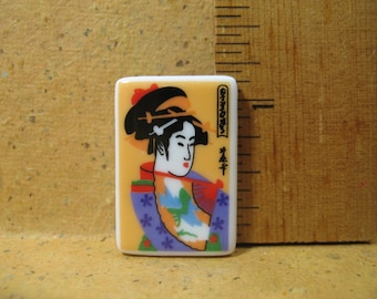 WOMEN in ART Miniatures Japanese Geisha Wood Block Stamp Art Masterpiece  - French Feve Feves Porcelain Figurine Miniatures A110