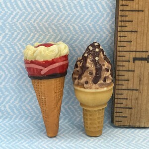 2 Fancy Ice Cream Cones Waffle Cone Sundaes Floats Parfaits Cafe Parlor Food French Feve Feves Porcelain Dollhouse Miniatures V112 image 5