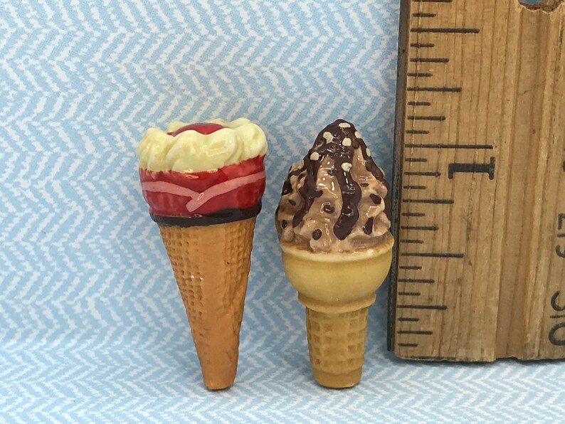 2 Fancy Ice Cream Cones Waffle Cone Sundaes Floats Parfaits Cafe Parlor Food French Feve Feves Porcelain Dollhouse Miniatures V112 image 5