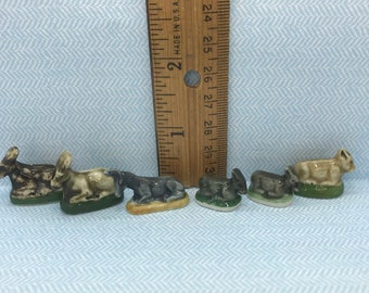Vintage DONKEY Animal Nativity Figures Santons Miniature Creche Burro Mule French Feve Feves Porcelain Figurines W28