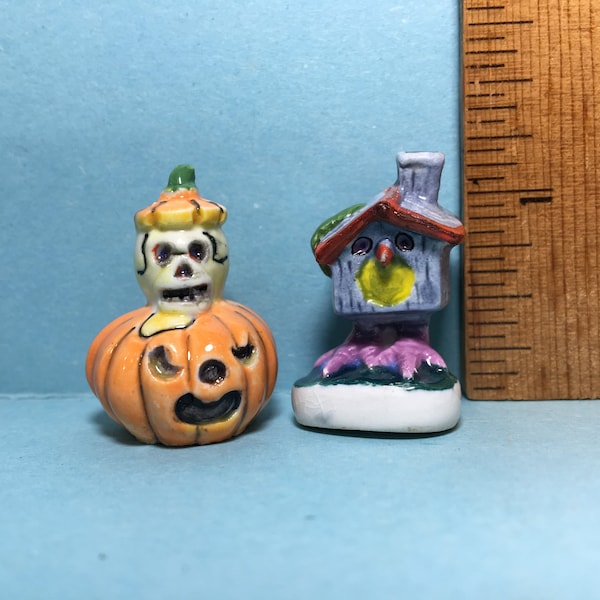 HALLOWEEN Pumpkin Skull Haunted House Spooky MONSTERS  -  French Feve Feves Porcelain Figurines King Cake Baby Dollhouse Mini NN2