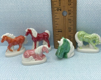 5 COLORFUL UNICORNS Tiny Unicorn Horse Horses Pony Ponies Legends Mythology Beast  -  French Feve Feves Mini Dollhouse Miniature F60