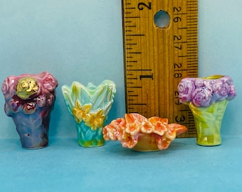 Tiny Floral VASES Vintage Reproductions of French Glass Daum Freres Art Pottery Vase Bowl - Feve Feves Porcelain Dollhouse Miniature Q107