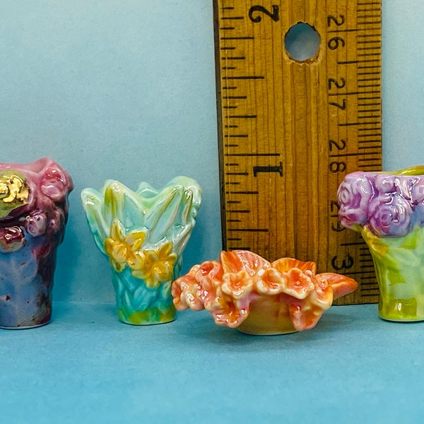 Tiny Floral VASES Vintage Reproductions of French Glass Daum Freres Art Pottery Vase Bowl - Feve Feves Porcelain Dollhouse Miniature Q107