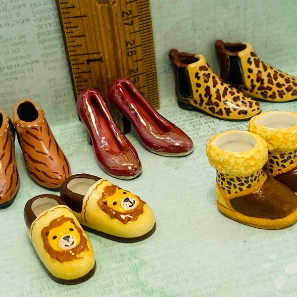 DESIGNER SHOES Women's & Kids Fancy Dress Heels Boots Booties Slippers Snow Cheetah French Feve Feves Figurines Dollhouse Miniatures Vv45