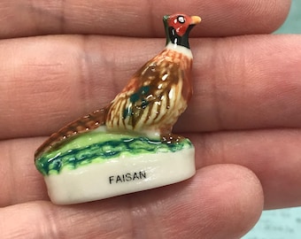 Fazant, jachtvogel, handgeschilderd, uitverkoop, Frans porselein, Feve minifiguur, poppenhuisminiatuur N208