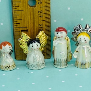Tiny Iridescent ANGELS Cherub Putti Angel Gold & Silver Detail - Feve Feves Porcelain Figurines Dollhouse Miniature Mini Figures CC2   B