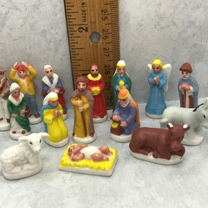 NATIVITY Set Mary Joseph Jesus Angel Wise Men Villagers 15 pcs Creche Santons  French Feve Feves Porcelain Figurines Miniatures AB75
